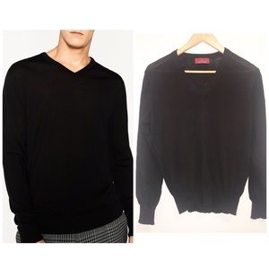 Zara Man Black Basic V Neck Long Sleeve Sweater-M